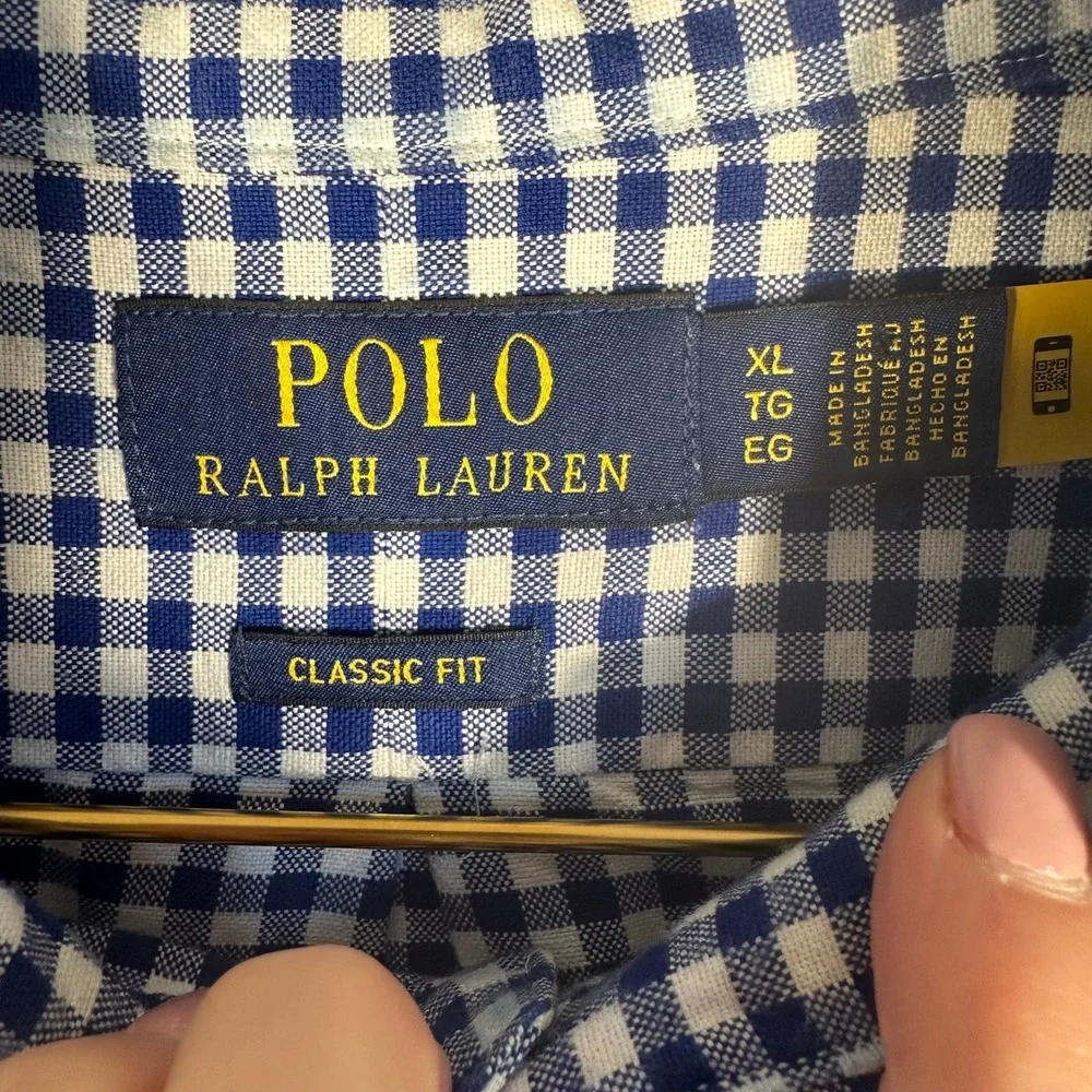 Polo Ralph Lauren Mens XL Classic Fit Gingham Button Down Shirt Blue White Cotto